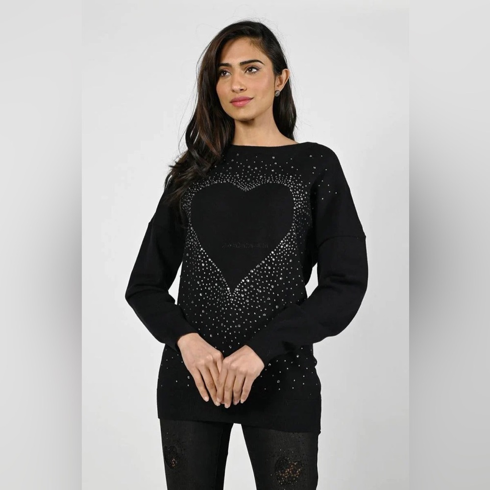 Frank Lyman Design Black Heart-Embellished Sweater